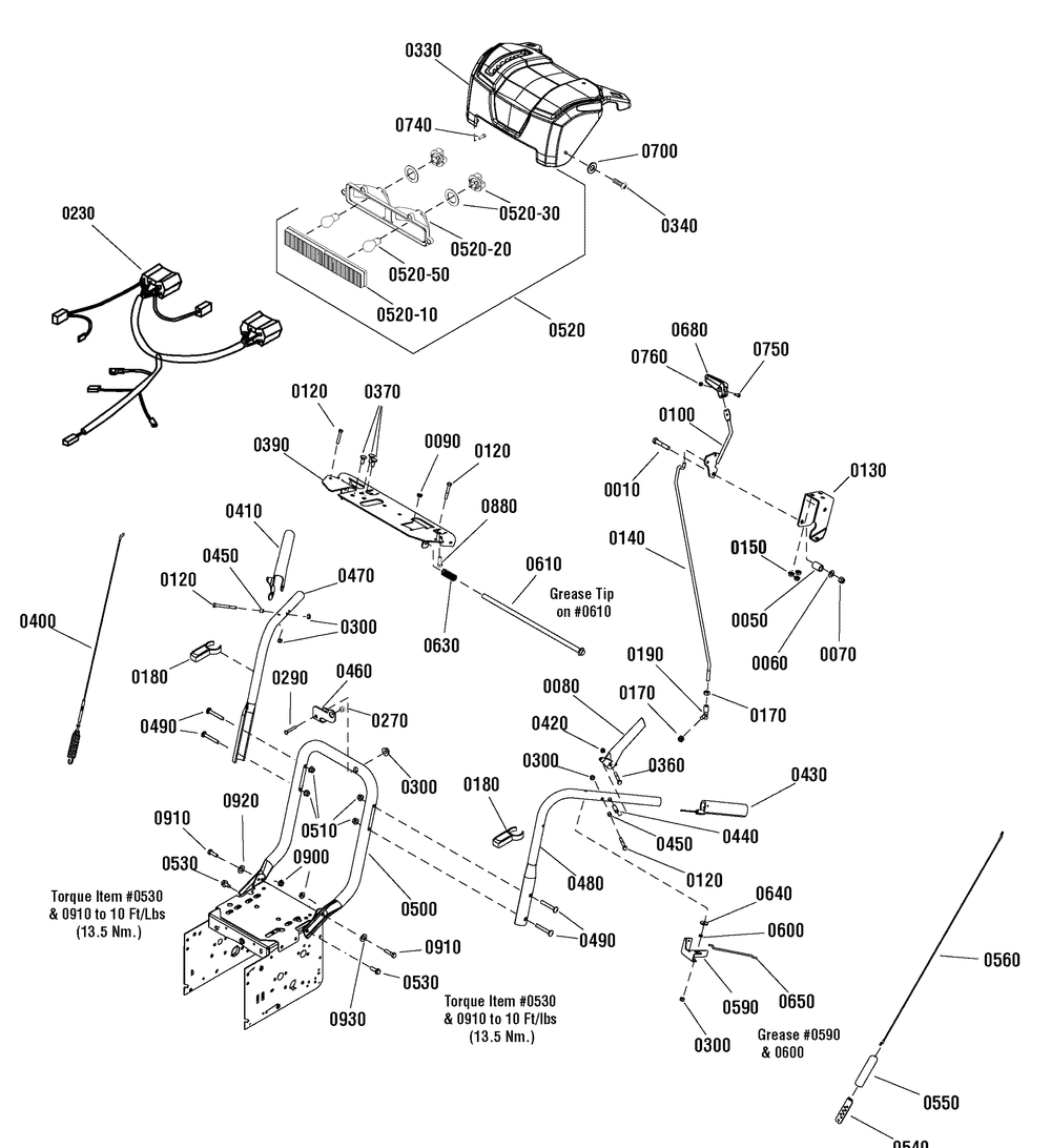 Handles And Controls Group Diagram and Parts List for 1695866-CM691150 2010 Briggs and Stratton Snow Blower